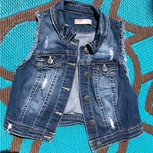 No Boundaries Denim Vest  distressed. Sleeveless unique narrow back